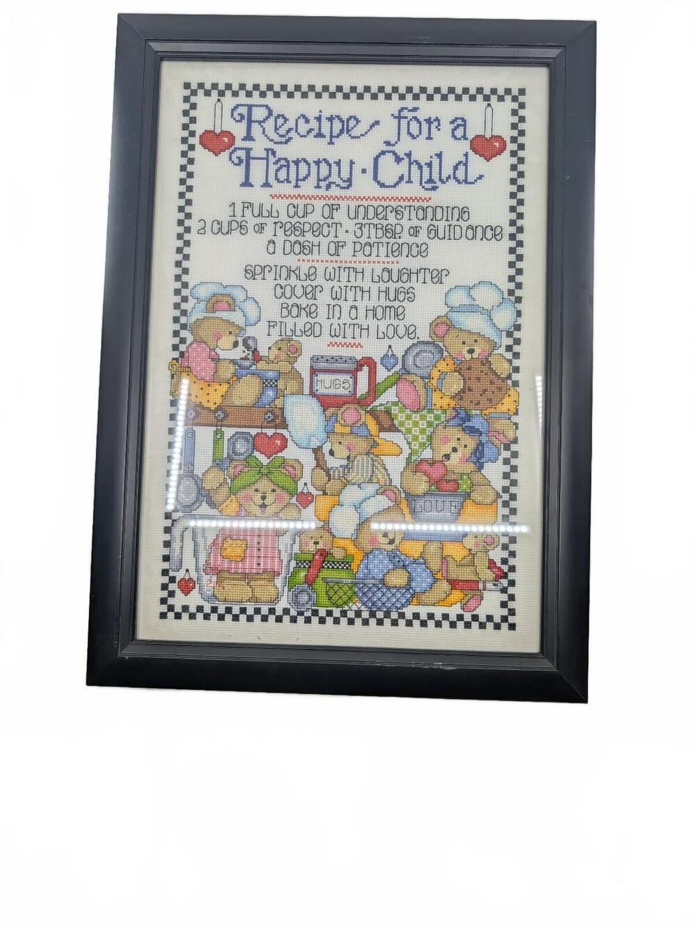 Vintage 1996 Recipe for a Happy Child Framed Cross Stitch Joan Elliott Design